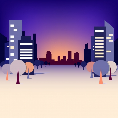 City landscape with trees and skyscrapers  のイラスト素材