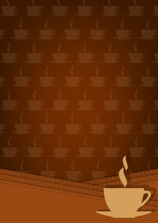 Illustration pour Brown background with cup of hot drink and ornament   - image libre de droit