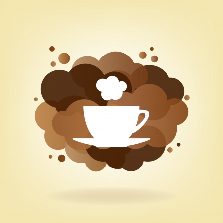 Beige background with cup of hot drink and transparent clouds  のイラスト素材