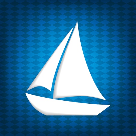 White stylized sailing boat on blue background  のイラスト素材