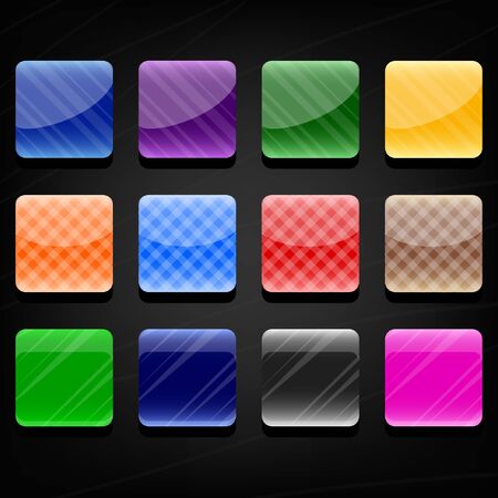 Set of twelve colorful glossy buttons on a dark background  のイラスト素材