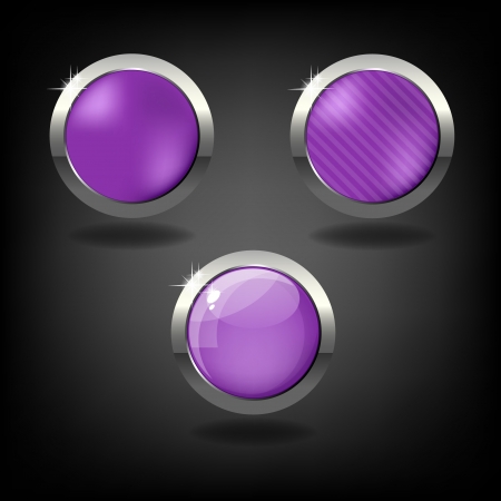 Set of three violet and silver buttons on black background  のイラスト素材