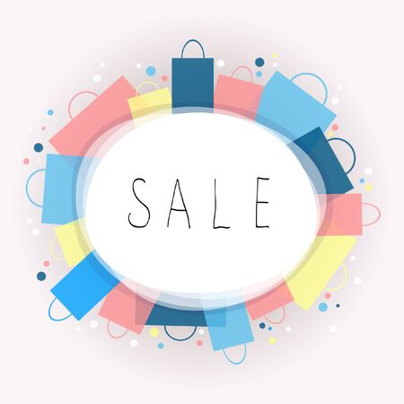 Color background with shopping bags and place for text  のイラスト素材