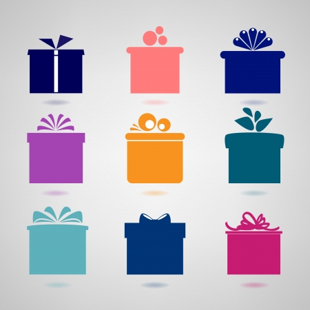 Set of nine colorful icons of gift boxes  のイラスト素材