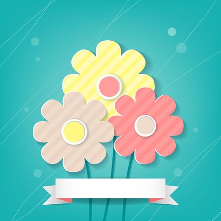Card with three flowers on blue background  のイラスト素材