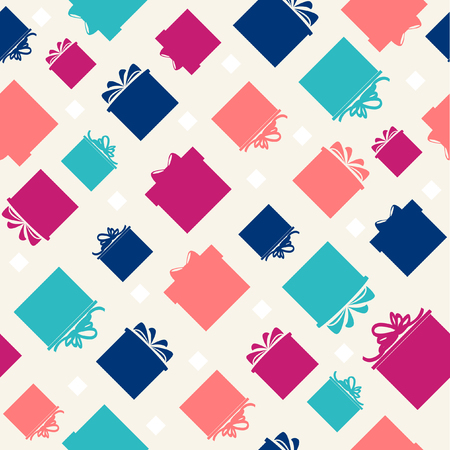 Pattern with colorful gift boxes on beige background  のイラスト素材