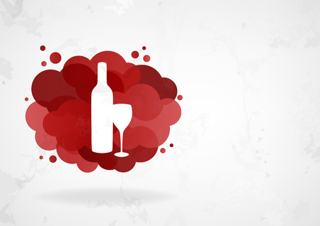 Bottle and glass of red wine with transparent clouds on horizontal background  のイラスト素材