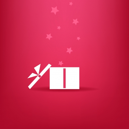 White gift box with stars on red background  のイラスト素材