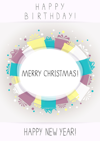 Square background with gift boxes and three different inscriptions  のイラスト素材