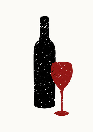 Bottle of wine and glass on light vertical background.のイラスト素材