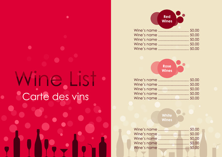 Wine list with transparent bubble on red and beige background.のイラスト素材