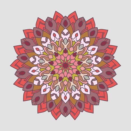 Openwork mandala. Round hand-drawn pattern. Colorful, bright print.のイラスト素材