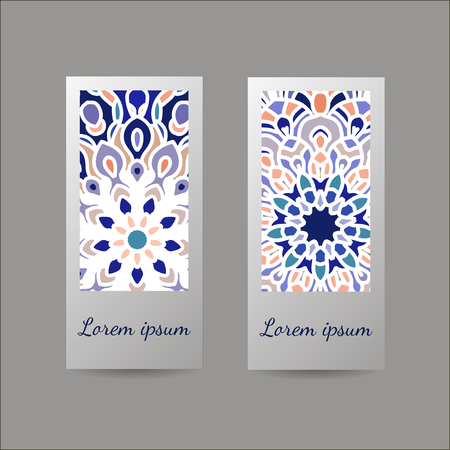 Set of brochures, templates design. Vintage cards with mandala patterns and ornaments.のイラスト素材