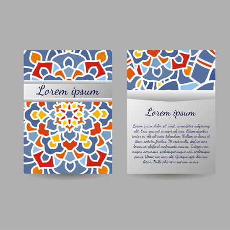 Set of brochures, templates design. Vintage cards with mandala patterns and ornaments.のイラスト素材