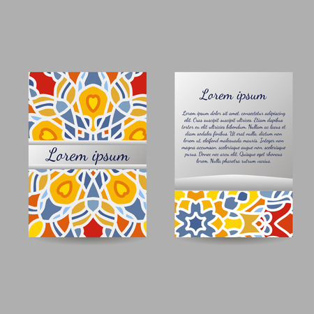 Set of brochures, templates design. Vintage cards with mandala patterns and ornaments.のイラスト素材