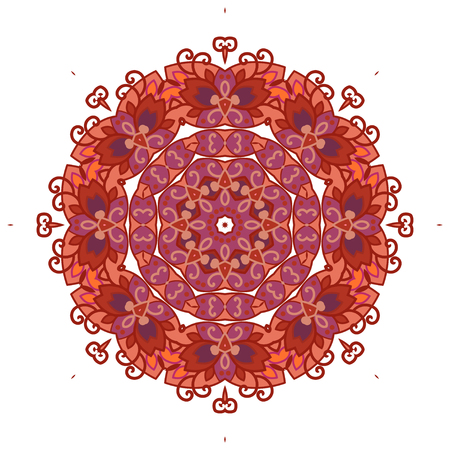Decorative round lace ornate mandala. Round hand-drawn pattern. Colorful, bright print for invitation, wedding card, scrapbooking. Tattoo design.のイラスト素材