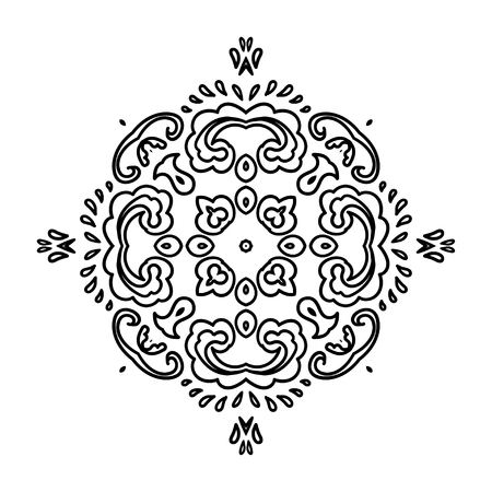 Decorative round lace ornate mandala. Coloring book for adults. Vintage vector pattern on white background. Invitation, wedding card, scrapbooking. Tattoo design.のイラスト素材
