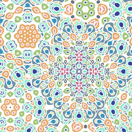 Seamless mandala pattern for printing on fabric or paper. Hand drawn background. Colorful, bright print.のイラスト素材