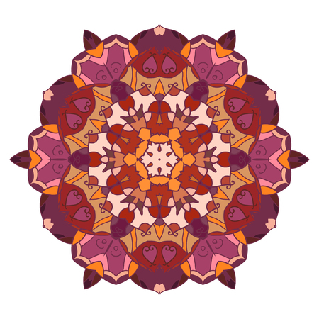 Decorative round lace ornate mandala. Round hand-drawn pattern. Colorful, bright print for invitation, wedding card, scrapbooking. Tattoo design.のイラスト素材