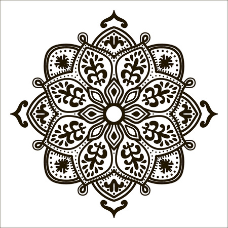 Bohemian Indian Mandala print. Vintage Henna tattoo style Indian medallion. Ethnic ornament could be used as shirt print, phone case print, textile, coloring book. Christmas holiday snowflakeのイラスト素材