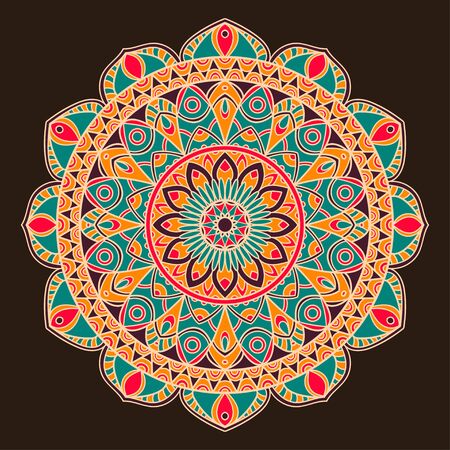 Mandala. Ethnic decorative element. Hand drawn backdrop. Islam, Arabic, Indian, ottoman motifs. Boho style.のイラスト素材