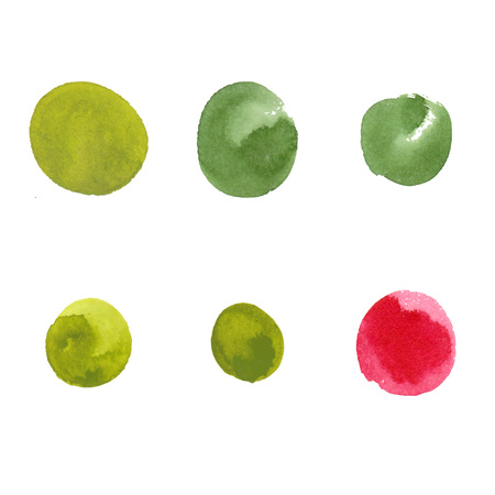 Colorful watercolor stains (green, red) with rough strokes, stroke brush and the paint texture. Isolated on white background vector illustrationのイラスト素材