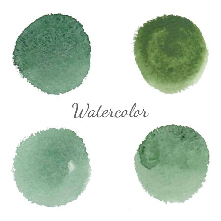 Green watercolor stains with rough strokes, stroke brush and the paint texture. Isolated on white background vector illustration.のイラスト素材