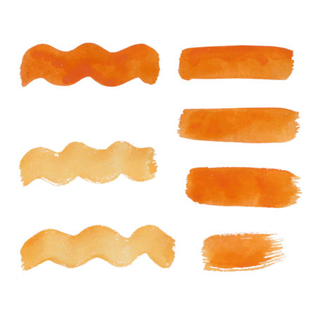Hand painted watercolor brushstroke orange stripes isolated on white. Painted grunge stripes set. Vector illustration.のイラスト素材