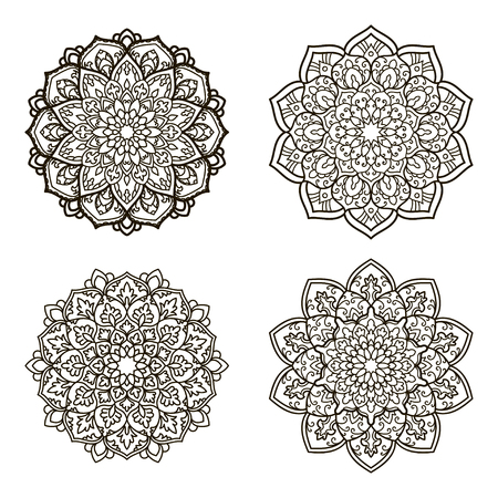 Set of Mandala Ethnic decorative element. Hand drawn backdrop.のイラスト素材