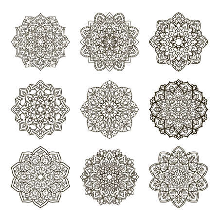 Set of Mandala Ethnic decorative element. Hand drawn backdrop.のイラスト素材