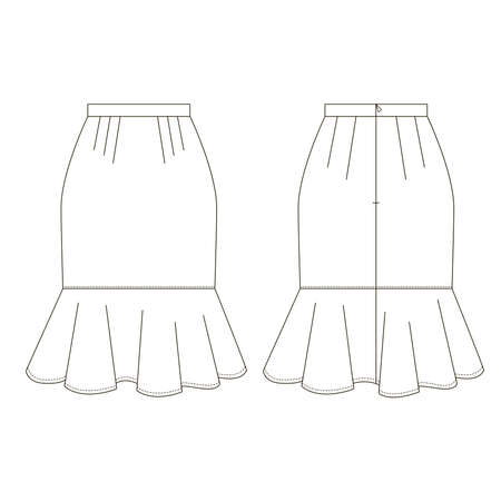 Technical drawing of womens fashion. Womens A-line skirt.のイラスト素材