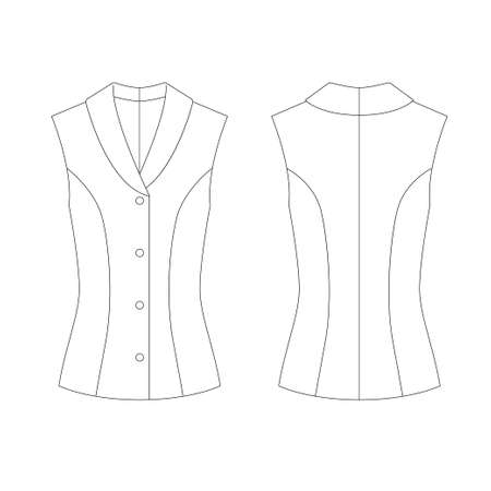 Technical drawing of womens fashion. Womens single-breasted vest with shawl lapelのイラスト素材