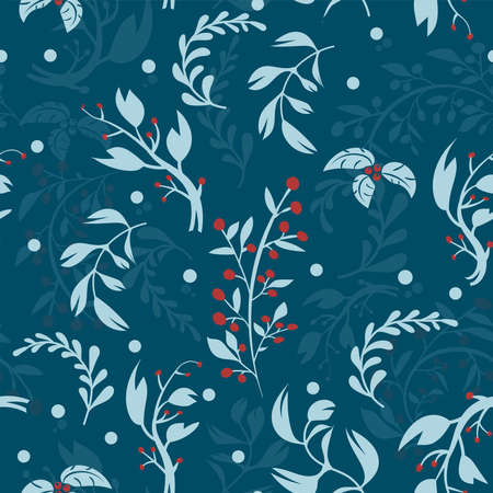 Decorative pattern with holiday leafs. Winter or spring seamless background, wallpaper, textile ornament.のイラスト素材