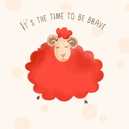 Handpainted cartoon red lamb with ballsの写真素材