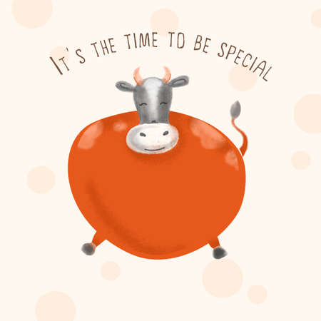 Handpainted cartoon orange cowの写真素材