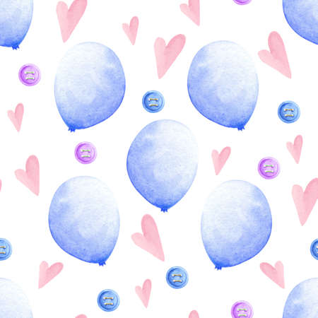 watercolor pattern balls wiht hearts and elementsの写真素材