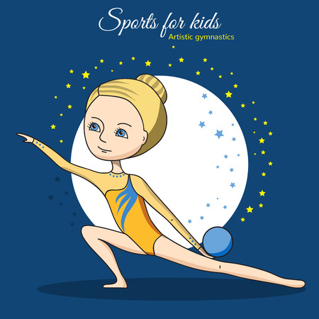 Artistic gymnastics. Girl in a yellow swimsuit with blue ball.のイラスト素材