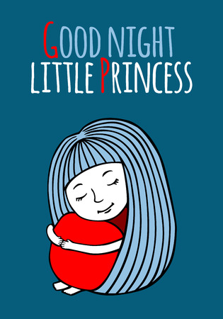 A little girl with long hair sitting with her eyes closed.のイラスト素材