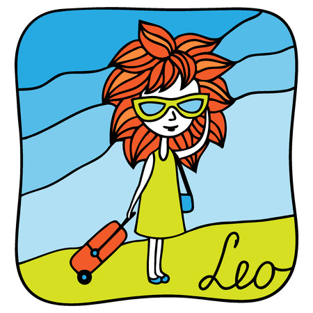 Zodiac signs Leo. Vector illustration of the girl drawn by hand in cartoon style.のイラスト素材
