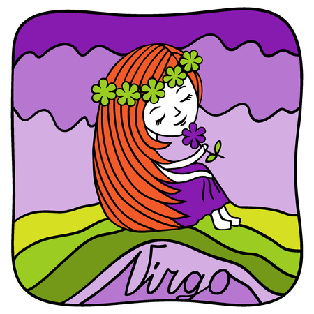 Zodiac signs Virgo. Vector illustration of the girl drawn by hand in cartoon style.のイラスト素材