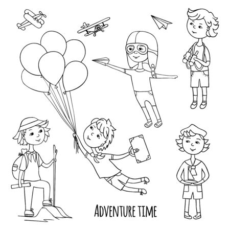 Little travelers around the world.のイラスト素材