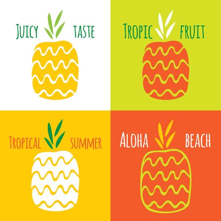 Vector set of pineapples and two seamless patternsのイラスト素材