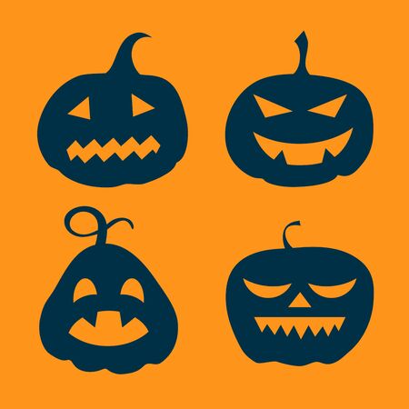 Halloween set pumpkin on orangeのイラスト素材