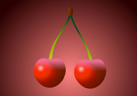 Vector illustration. Cherries on a red background.のイラスト素材