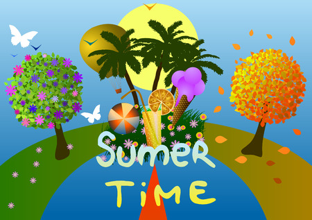 Vector illustration. Calendar of seasons. Spring, summer and autumn.のイラスト素材