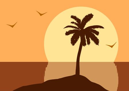 Vector illustration. Sunset in the oceanのイラスト素材
