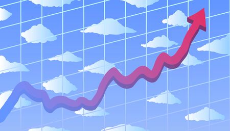 Growth graph on background of clouds and gridのイラスト素材