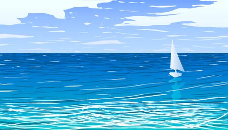 Vector sailboat in the open calm blue sea.のイラスト素材