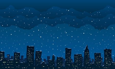 Falling snow in big city. Vector illustration.のイラスト素材
