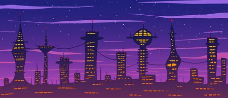 Vector illustration of abstract future city at sunset.のイラスト素材